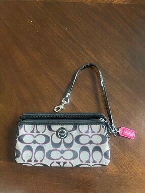 Coach Pink and Black Signature Wristlet with Wrist Strap